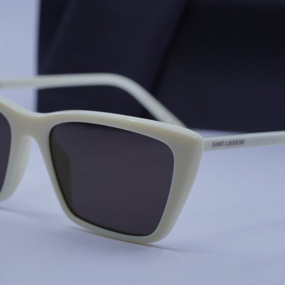 Saint Laurent SL737 MICA THIN 005 Cat Eye Sunglasses - Ivory/Black - Picture 4 of 11